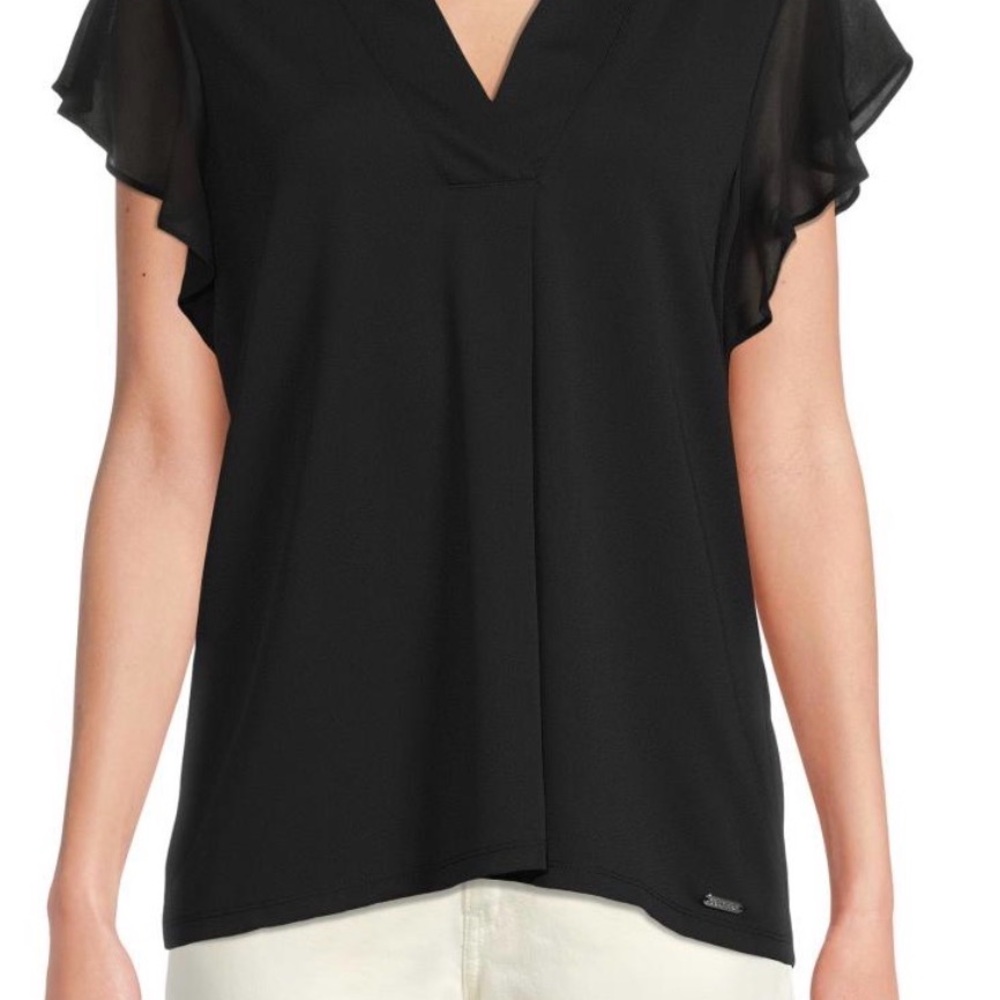 Calvin Klein Black Sheer Sleeve Blouse